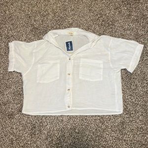 White lightweight button up top